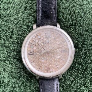 Black leather strap fossil watch